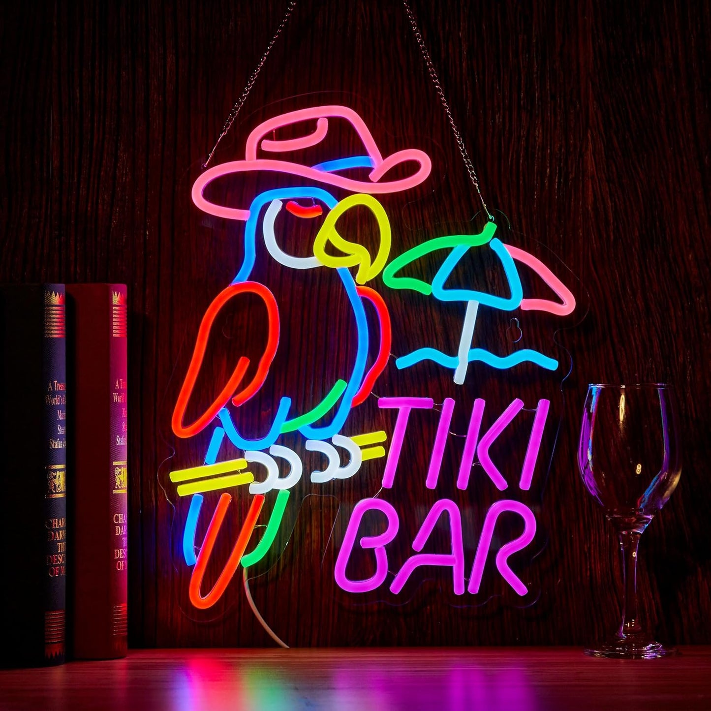 Tiki Bar Parrot Neon Sign for Wall Decor Hawaii Beach Bar LED Light up Signs with Dimmer for Pub Party Man Cave Room Art Decor Gift