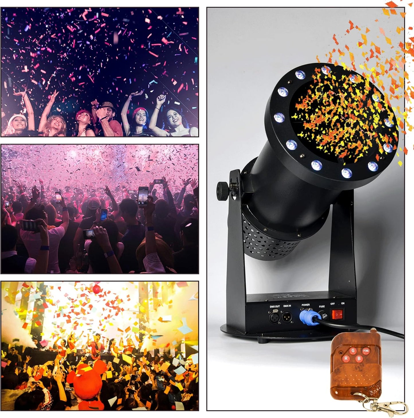 1500W Professional Confetti Machine RGB 12LEDs Cannon Machine Electric Confetti Launcher Confetti Tubes W/Wireless Remote & DMX, for Special Event, Parties, Club, Wedding, Concerts