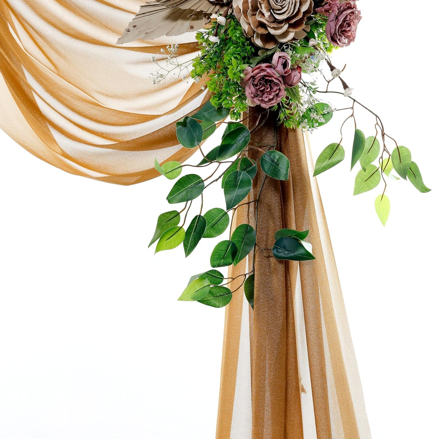 VDS Pack of 2 Panel (30 Inch X 50 Feet) Wedding Arch Draping Fabric Sheer Chiffon Fabric Drapery for Wedding Ceremony Reception Swag Backdrop Canopy Chuppah ARBO Altars Decoration (Mocha)