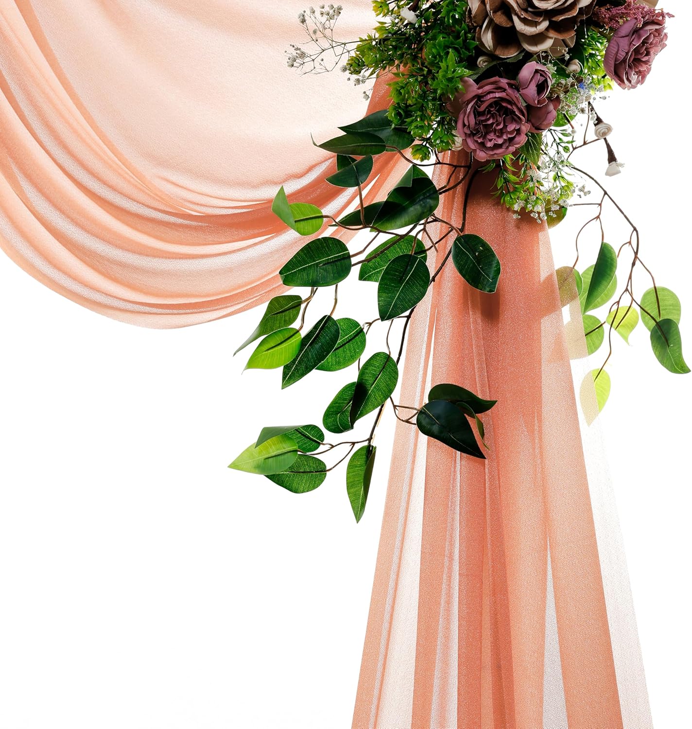 VDS Pack of 2 Panel (30 Inch X 30 Feet) Wedding Arch Draping Fabric Sheer Chiffon Fabric Drapery for Wedding Ceremony Reception Swag Backdrop Canopy Chuppah ARBO Altars Decoration (Coral Peach)