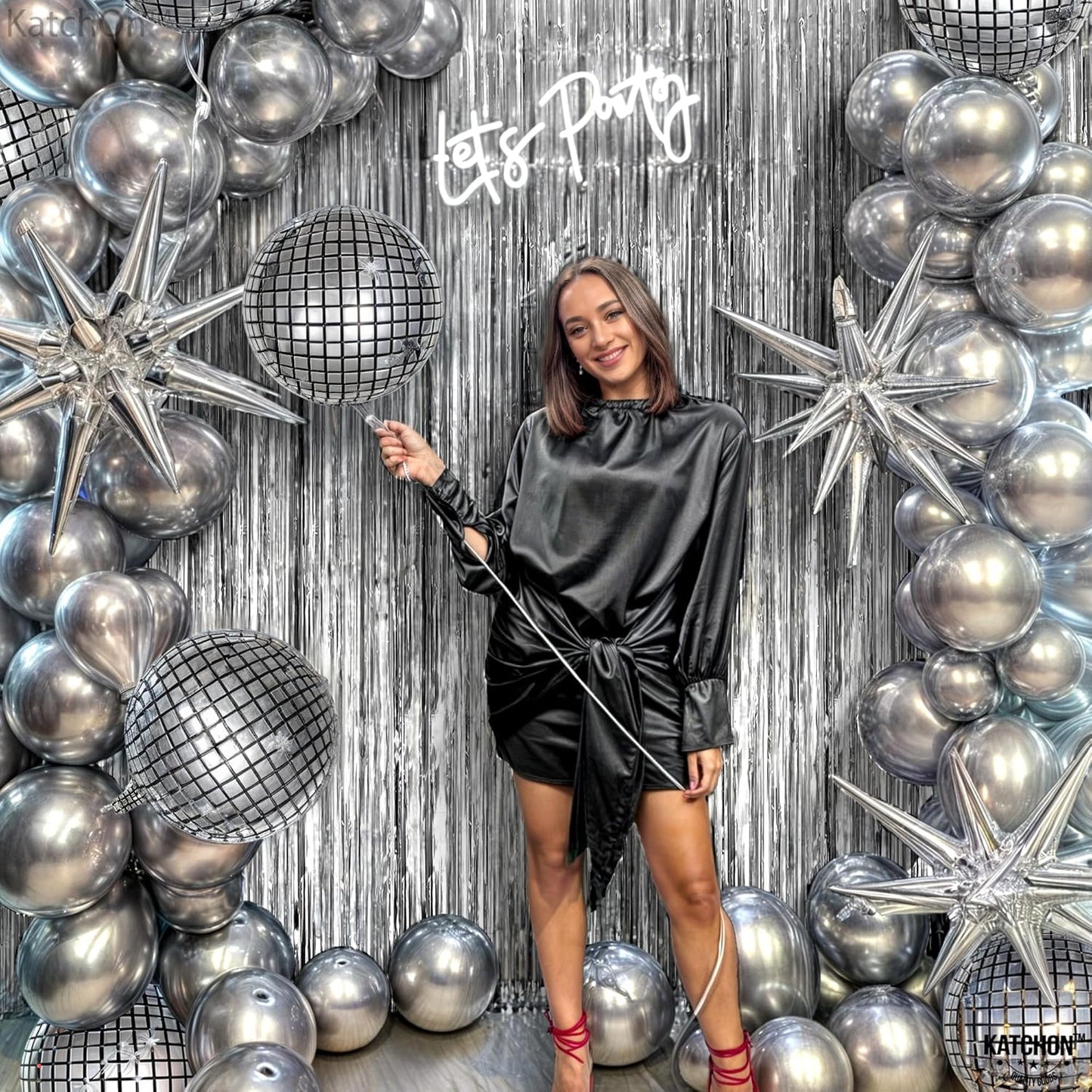 KatchOn, Metallic Silver Backdrop - Pack of 2 | Silver Streamers for Disco Party Decorations | Fringe Backdrop for Wedding, Anniversary, Birthday, New Year, Christmas, Bachelorette Party Decorations