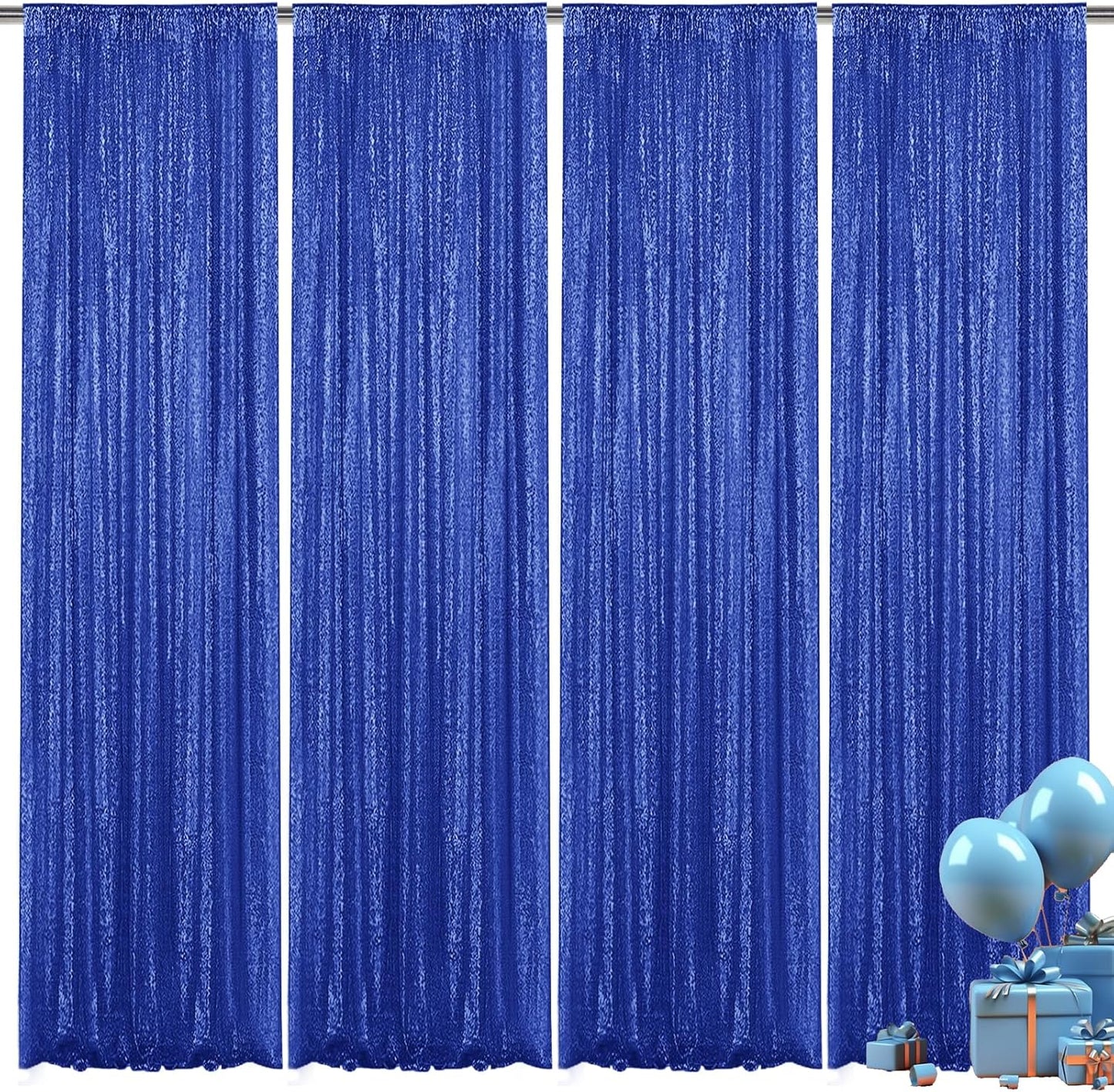Navy Blue Sequin Backdrop Curtain 4 Pieces 2FTx8FT Glitter Photography Backdrop for Party Wedding Birthday Christmas Decorations