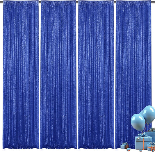 Navy Blue Sequin Backdrop Curtain 4 Pieces 2FTx8FT Glitter Photography Backdrop for Party Wedding Birthday Christmas Decorations