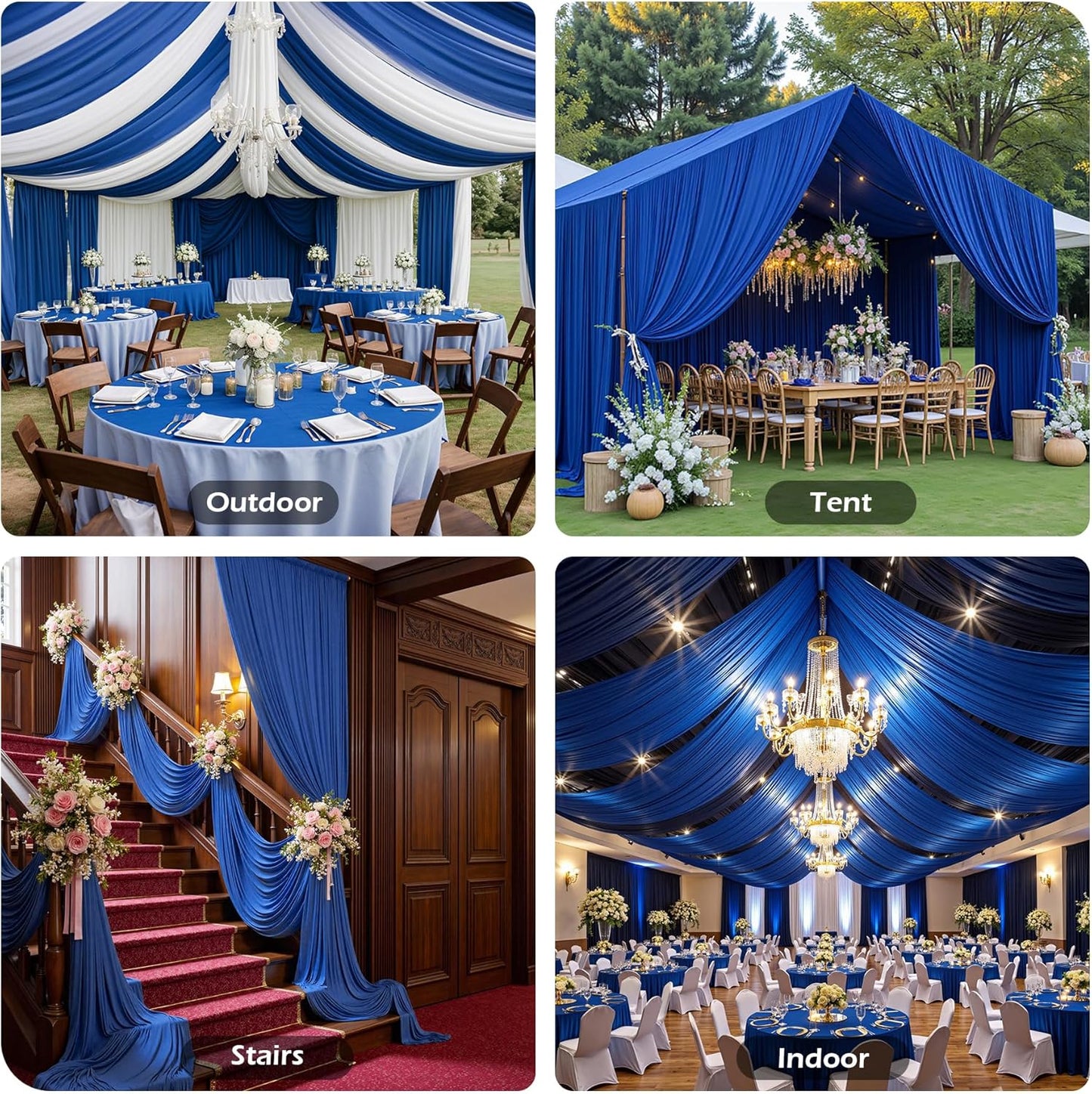 PartyVillage 10ftx40ft Royal Blue Ceiling Curtain for Wedding Parties – 2 Panels Wrinkle-Free 40 FT Long Tent Draping Curtains for Wedding, Birthday & Theme Parties, 40ft Height with Rod Pocket