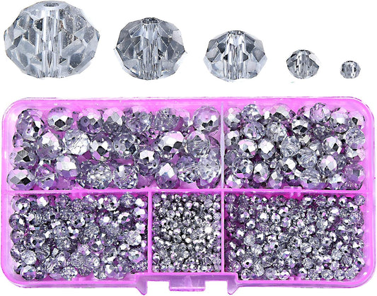 2-10mm Briolette Rondelle 810pcs Half Silver Crystal Glass Beads Faceted Shape Crystal Spacer Beads for Bracelet Necklace Decorative Hand Jewelry Making (2/4/6/8/10mm Half Silver)
