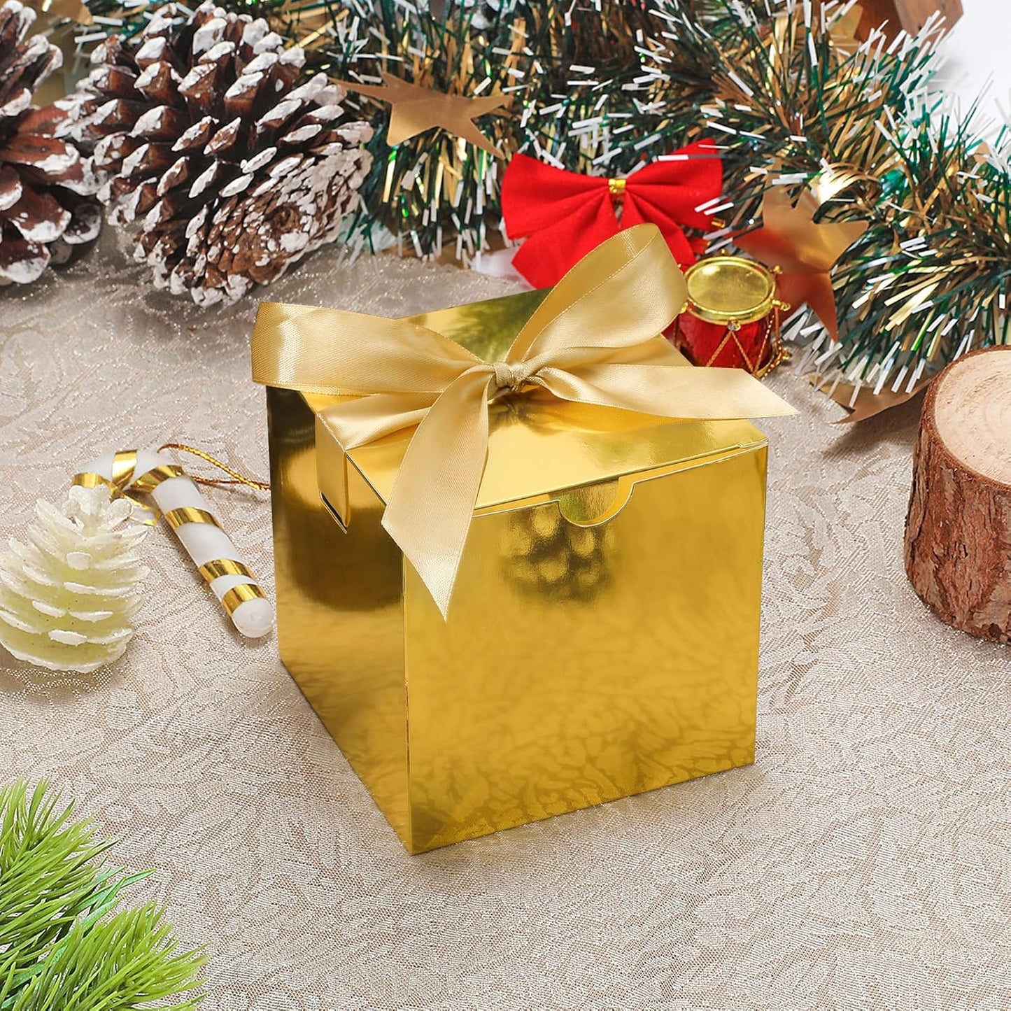 DOYIDE Small Gift Boxes, 20 Pack 5x5x5 Inch Gold Elegant Paper Boxes with Ribbons, Crafting, Christmas Gift Box Wedding Party Favor, Cupcake, Candy, Bridesmaids Proposal Box