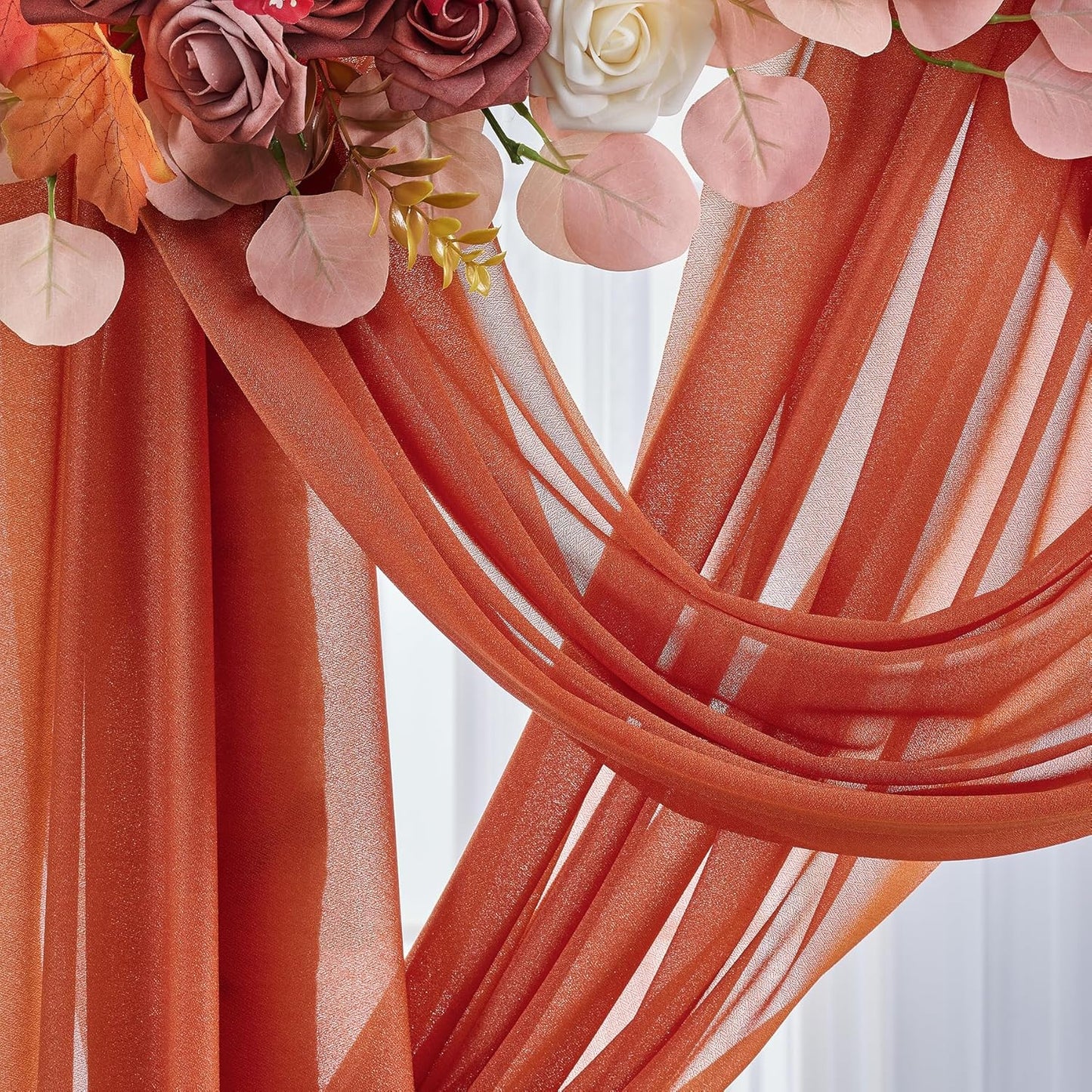 Arch Drapes for Wedding Arch Draping Fabric Terracotta Sheer Backdrop Curtain for Ceremony Bridal Party Decor 19Ft Length x 28" Width 2 Panel