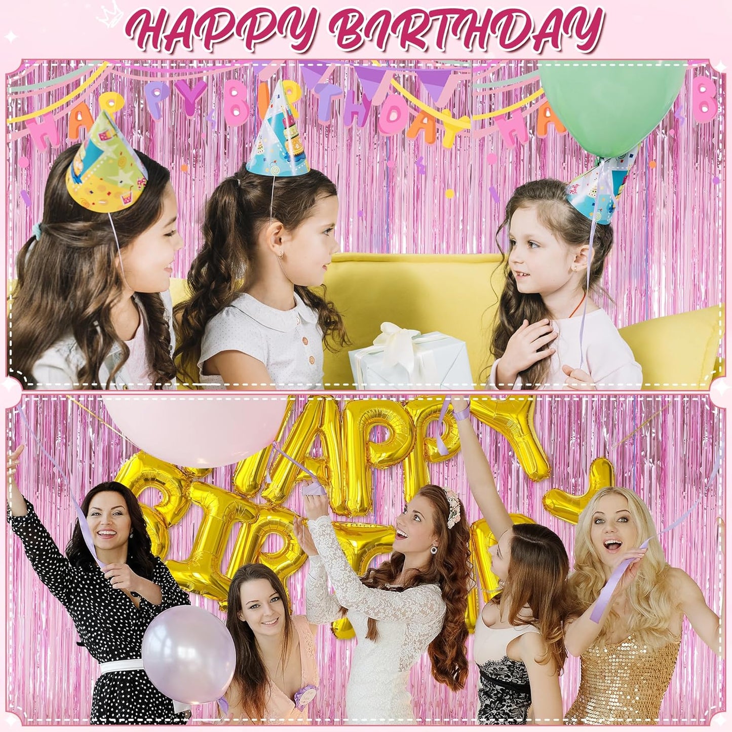 Crosize 2 Pack 3.3 x 9.9 ft Pink Foil Fringe Backdrop Curtain, Streamer Backdrop Curtains, Streamers Birthday Party Decorations, Tinsel Curtain for Parties, Galentines Decor, Preppy, Photo Booth