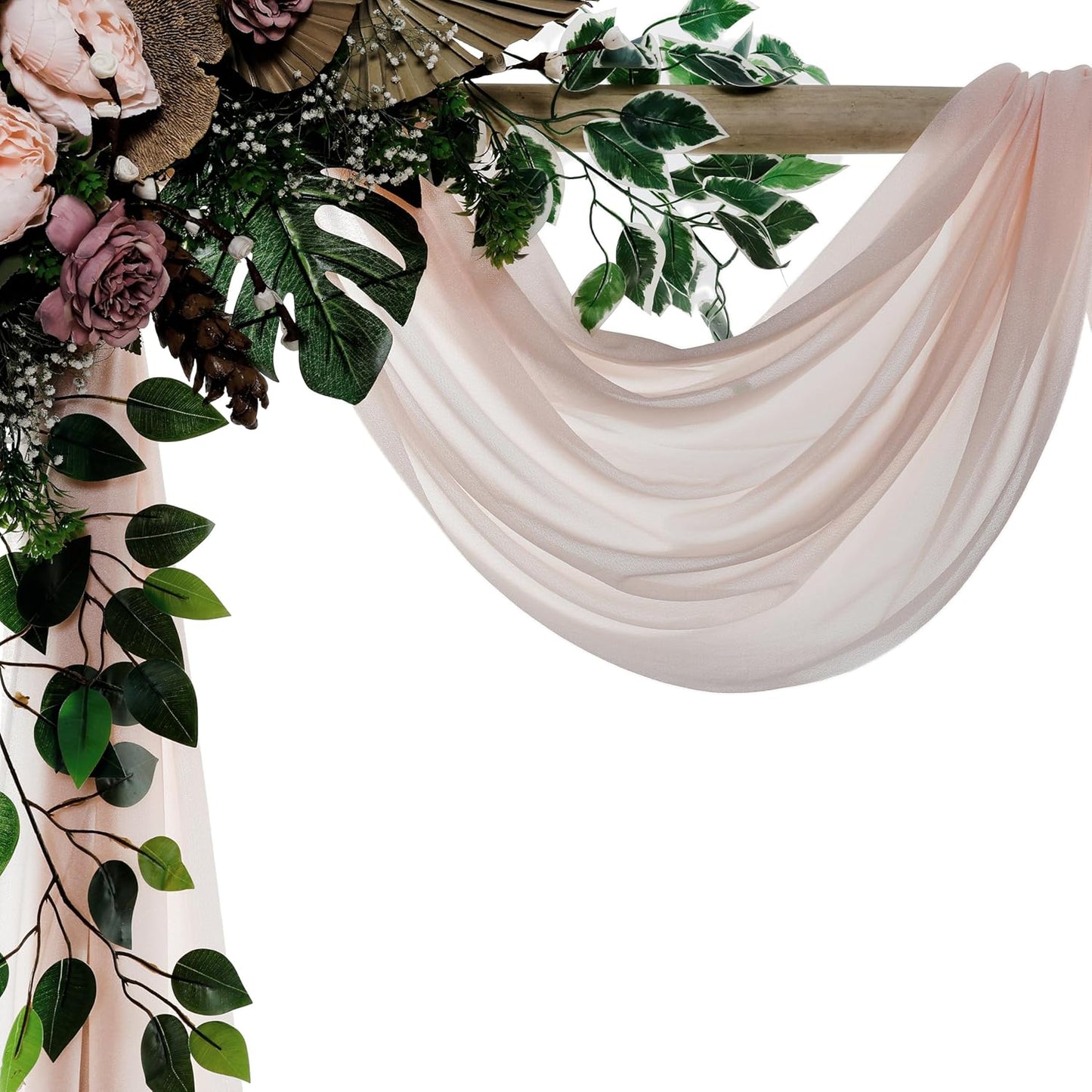 VDS Pack of 2 Panel (30 Inch X 40 Feet) Wedding Arch Draping Fabric Sheer Chiffon Fabric Drapery for Wedding Ceremony Reception Swag Backdrop Canopy Chuppah ARBO Altars Decoration (Nude)