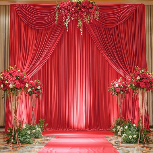 40ftx12ft Wrinkle Free Red Backdrop Curtain, 8 Panels 12FT Height Red Wedding Backdrop Drapes, Silky Polyester Back Drop Cloth for Birthday Photography Background Party Backdrop Draping