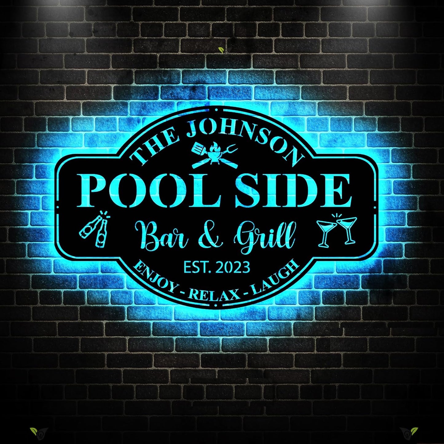 Personalized Family Poolside Sign LED Light,Swimming Pool Metal Sign,Pool Oasis Bar and Grill Metal Wall Decor,Patio Decor,Housewarming Gift