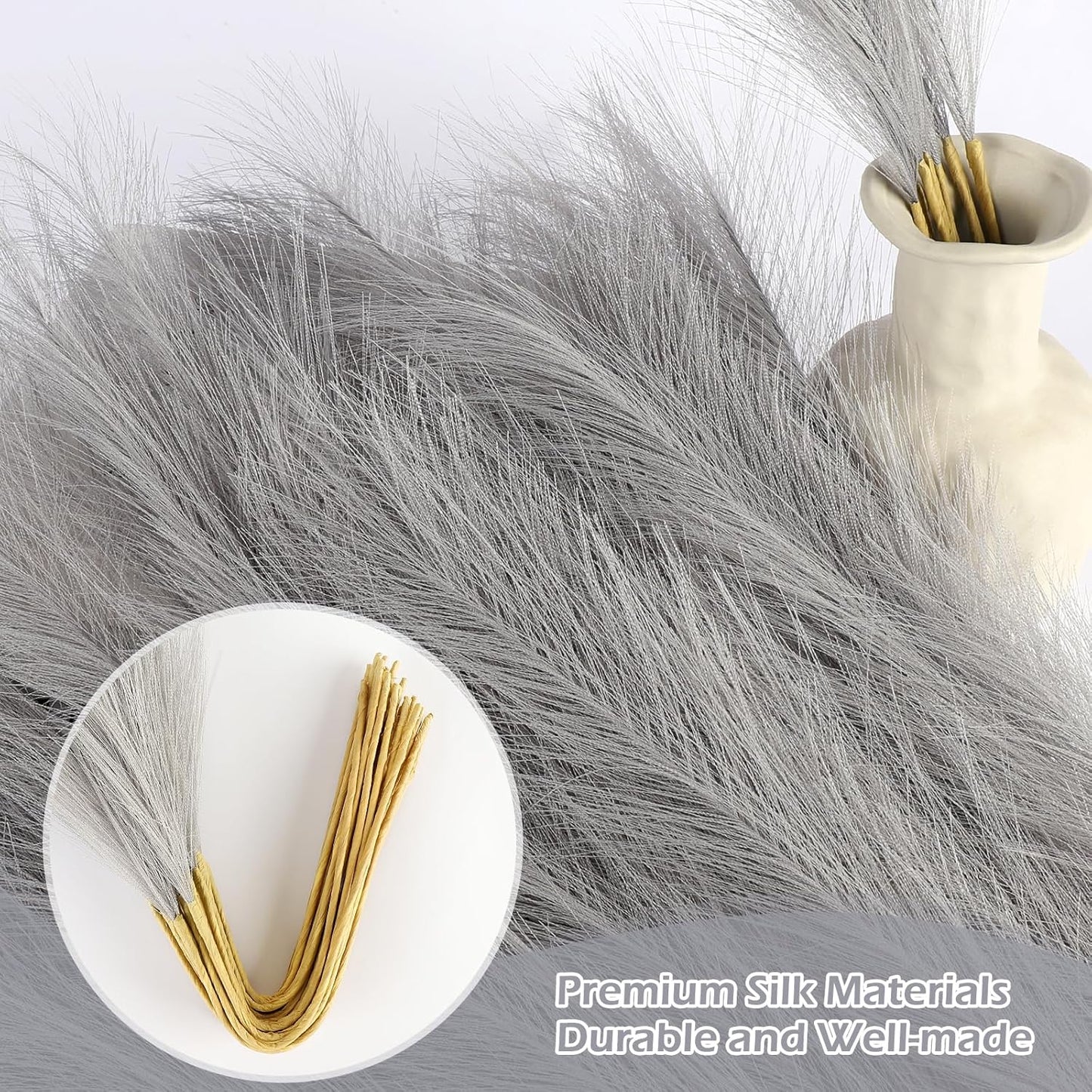 Grey Pampas Grass Decor 30 Pcs 21.7 Inch Faux Gray Pampas Grass Bulk Artificial Dried Flowers Small Vase Filler Pompas Grass.