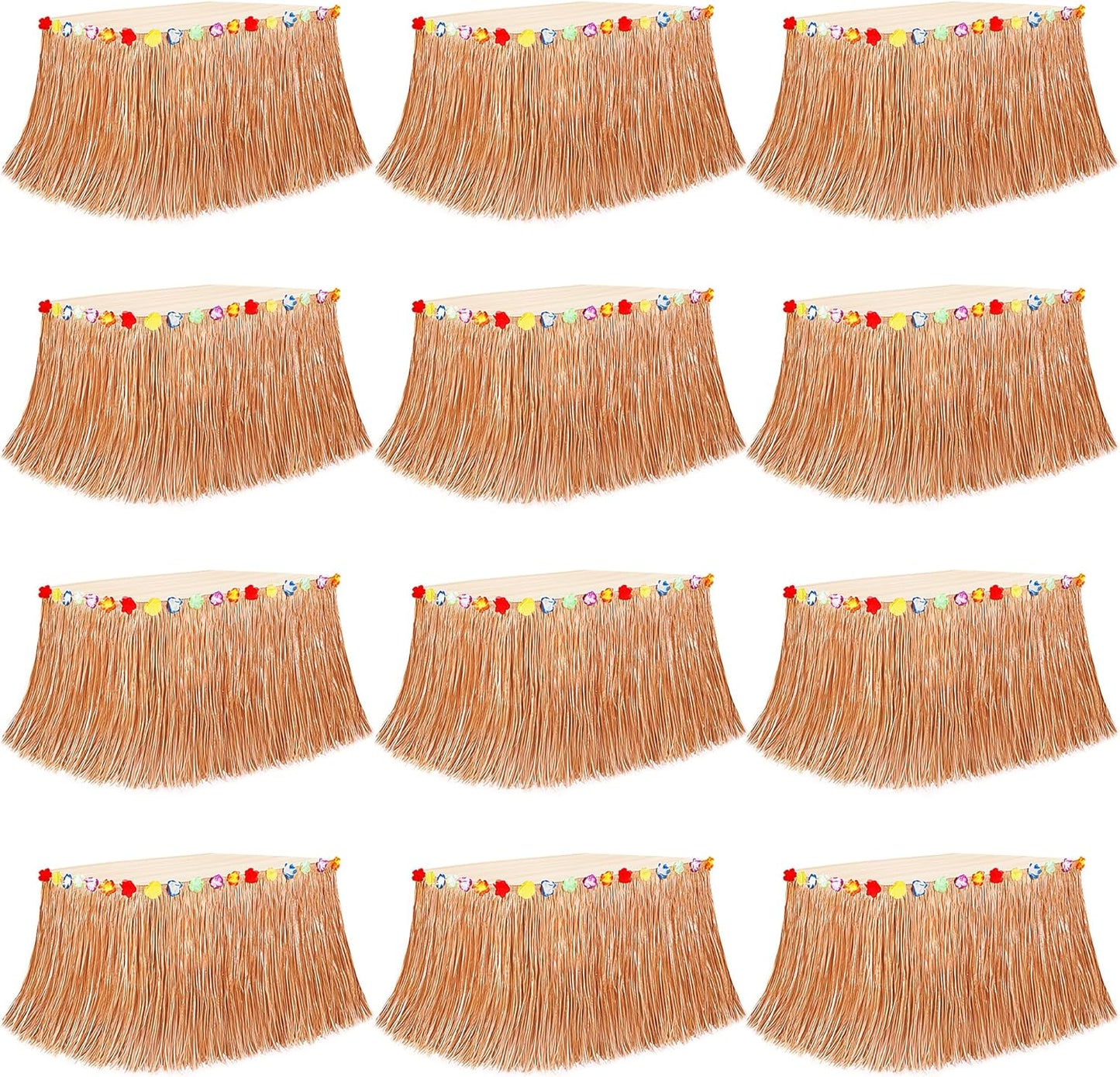 12PCS Hawaiian Table Skirt, Luau Themed Grass Table Skirt Party Supplies, Indoor Outdoor 108 X 29.5" Flower Tropical Hula Dance Parties Supplies Bulk, Table Skirt for Summer Beach Themed Party