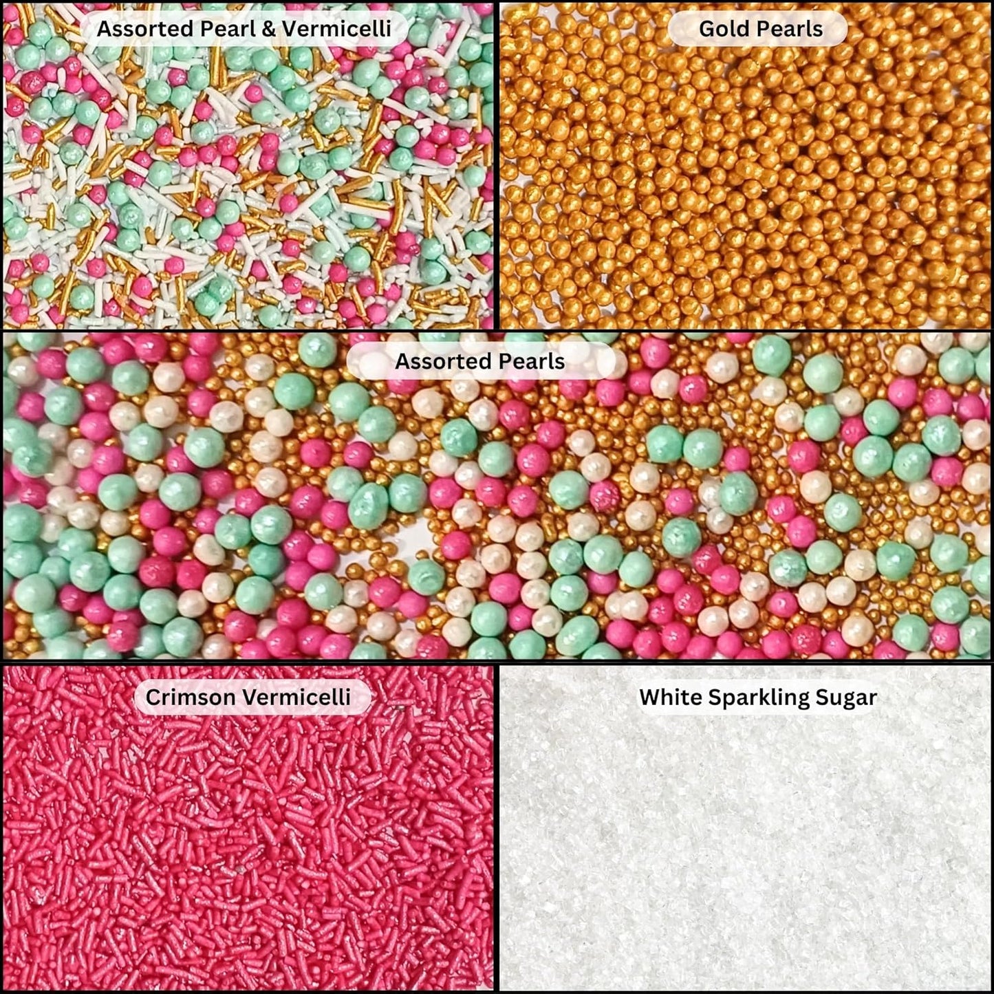 Confect Sprinkles – Princess Party Edible Sprinkles | Mix with Golden Pearl, Blue & White Dragees, , Mint green, White Sparkling Sugar & Pink Jimmies | Vegan, Gluten-Free Cake & Cupcake Decorating Topping - 5 Oz
