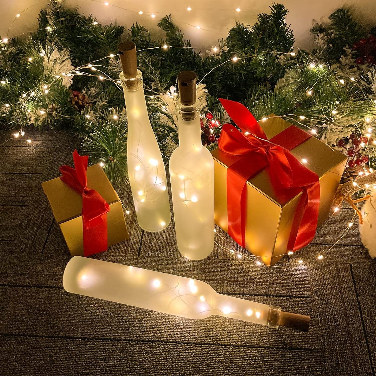 Dual Battery Pack LED Bottle Lights, 6.6ft 20led Double The Lighting Time, for Indoor and Outdoor use, for Christmas,(15 Pack, Warm White（Dual Battery Pack）)