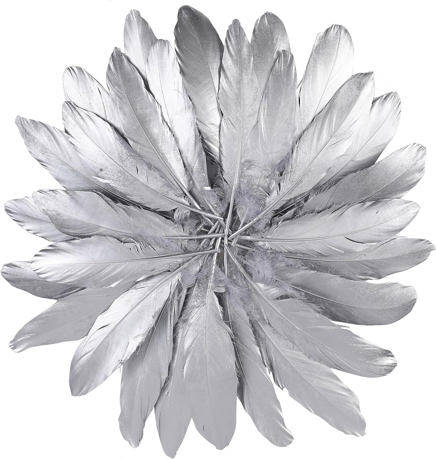 Larryhot Silver Goose Feathers for Crafts - 6-8 inch 60 pcs Natural Feathers for Wedding Party Decorations,DIY Crafts and Clothing Accessories (Silver)