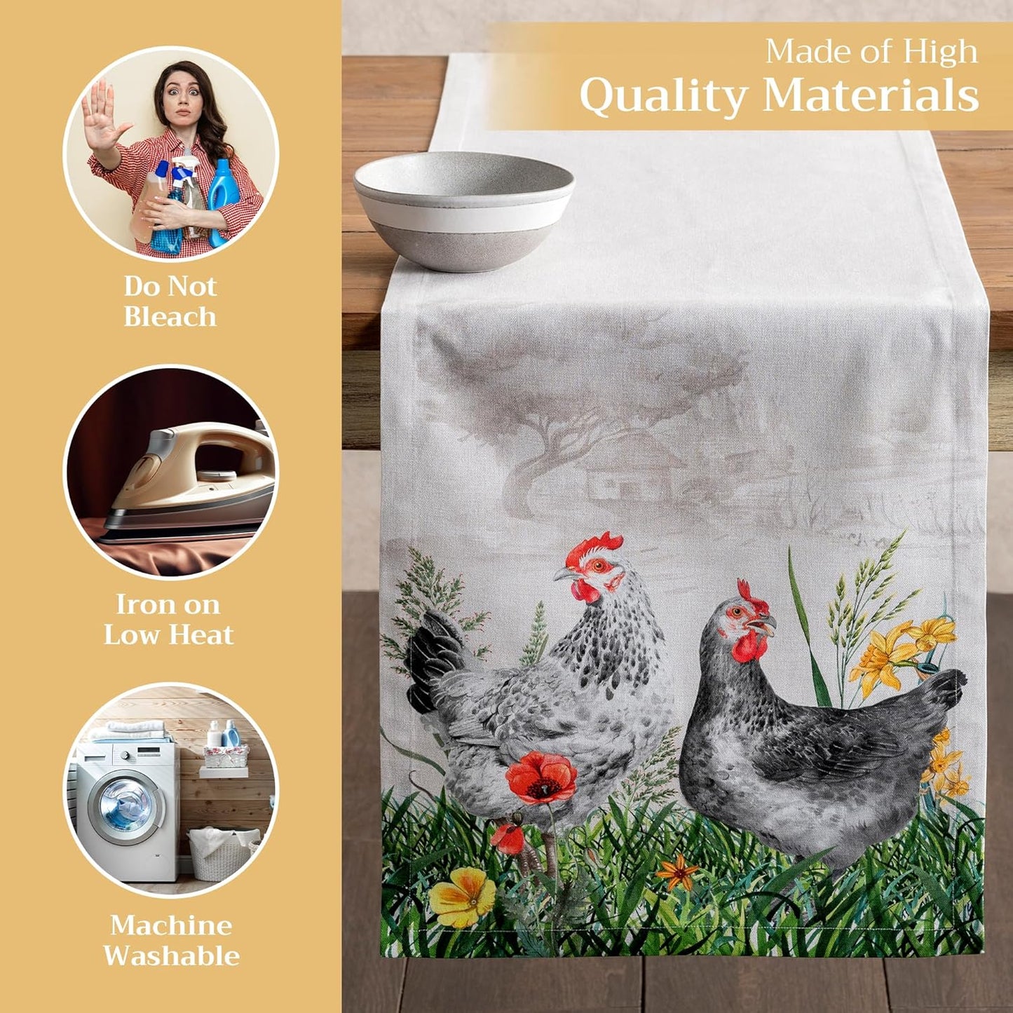 Maison d' Hermine Table Runner 100% Cotton Single Layer Table Runners 108 inches Long Decorative for Home Kitchen Dining Party Wedding Bridal Shower Spring Summer (Basse Cour, 14.50" x 108")