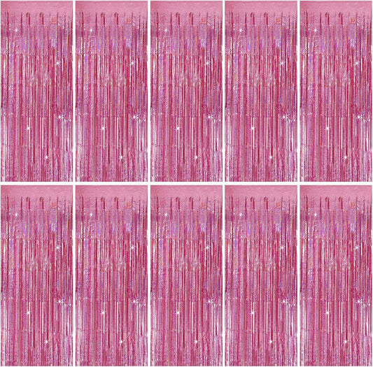 Tinsel Curtain Party Backdrop Pink Birthday Decorations 10 Packs Glitter Foil Fringe Curtain Party Decor Streamers Photo Booth for Birthday Christmas Wedding Halloween Graduation Decorations