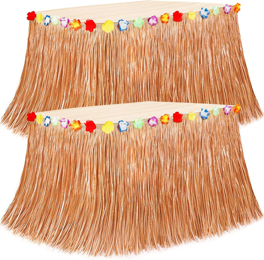 Hawaiian Themed Party Decorations, 2PCS Luau Party Table Skirt Decorations, 108 X 29.5" Table Skirt Flower Tropical Hula Dance Parties Supplies, Grass Table Skirt for Summer Beach Themed Party