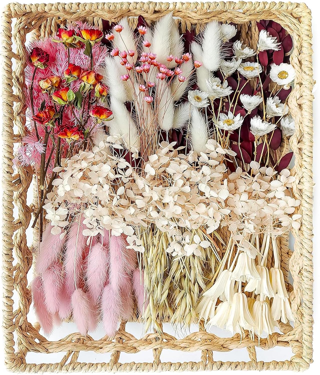 DIY Natural Dried Flower Set for Vase, Bulk Boho Dried Flowers with Stems,Fall Decor, Mini Flower Arrangements.(Pink)