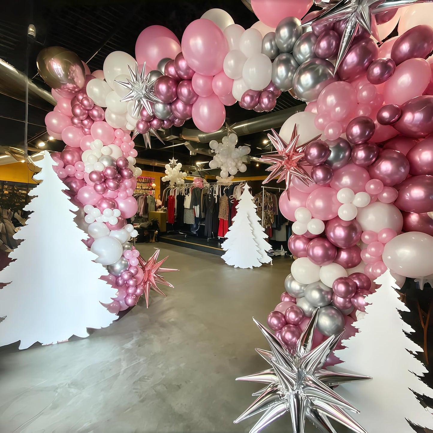 Winter Wonderland Balloons, 60PCS Pink White Snowflakes for Ice Wonderland Christmas Baby Shower Princess Theme Birthday Party Decorations Supplies