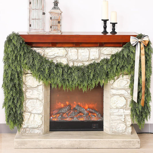 Real Touch Cedar Garland - Artificial Christmas Garlands Faux Green Cedar Fake Pine Needles Garland for Fireplace,Table, Stairs, Mantle, Window,Indoor Outdoor,Home,Holiday Decor(2 PCS,5 FT)