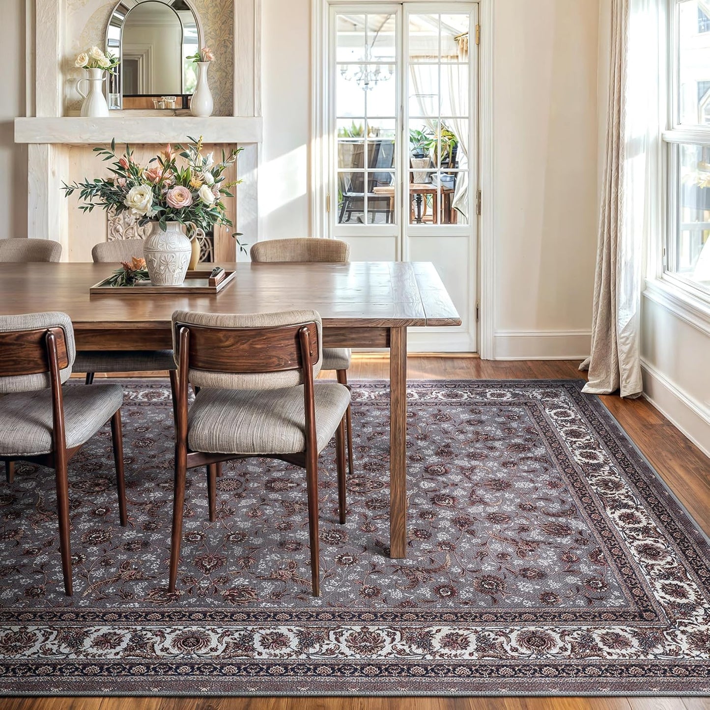 Bloom Rugs Washable Non-Slip 9' x 12' Rug - Slate Gray Traditional Oriental Area Rug for Living Room, Bedroom, Dining Room, and Kitchen - Exact Size: 9' x 12'