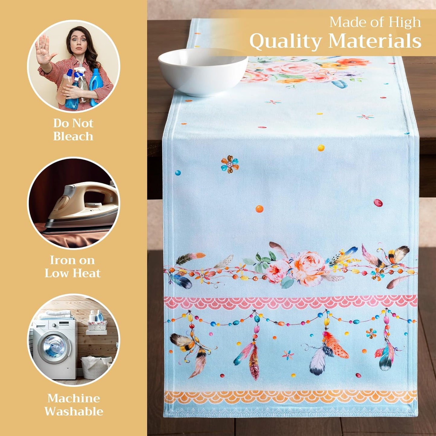 Maison d' Hermine Table Runner 100% Cotton Double Layer Table Runners 108 inches Long Decorative for Home Kitchen Dining Party Baby Shower Wedding Bridal Shower Spring Summer (Ibiza, 14.50" x 108")