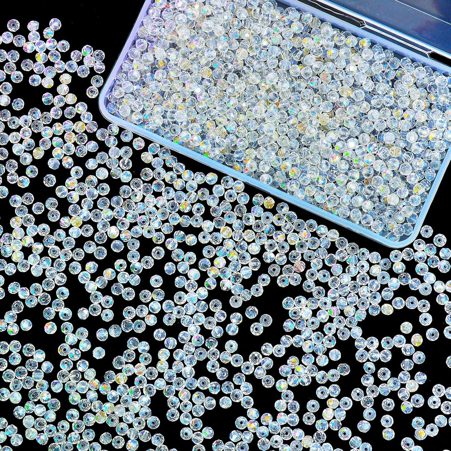 1200Pcs 4mm Crystal Glass Beads for Jewelry Making Beads for Bracelets Necklace Pendants Making Supplies(White AB Color)