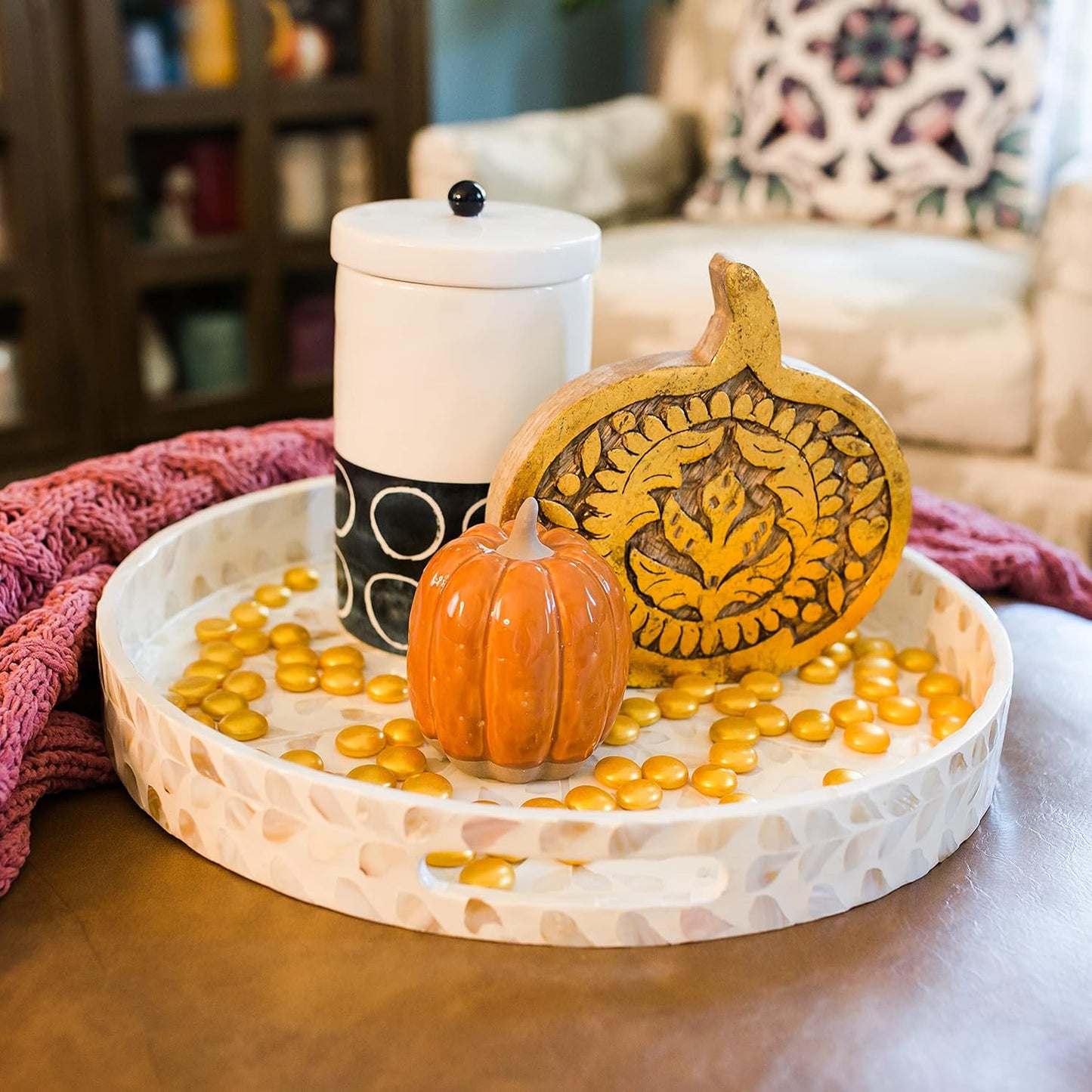 Galashield Flat Glass Marbles for Vases Gold Glass Gems Beads Pebbles Vase Filler (1 LB, Approx. 105 PCS)