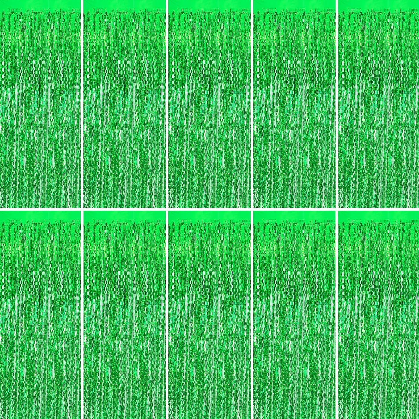 Green Foil Fringe Tinsel Curtain Backdrop, 10pcs Green Streamers Party Decorations for Birthday, Dinosaur Parties, Football Party, Jungle Theme, Easter,St Patricks Day, Door Hanging Decor