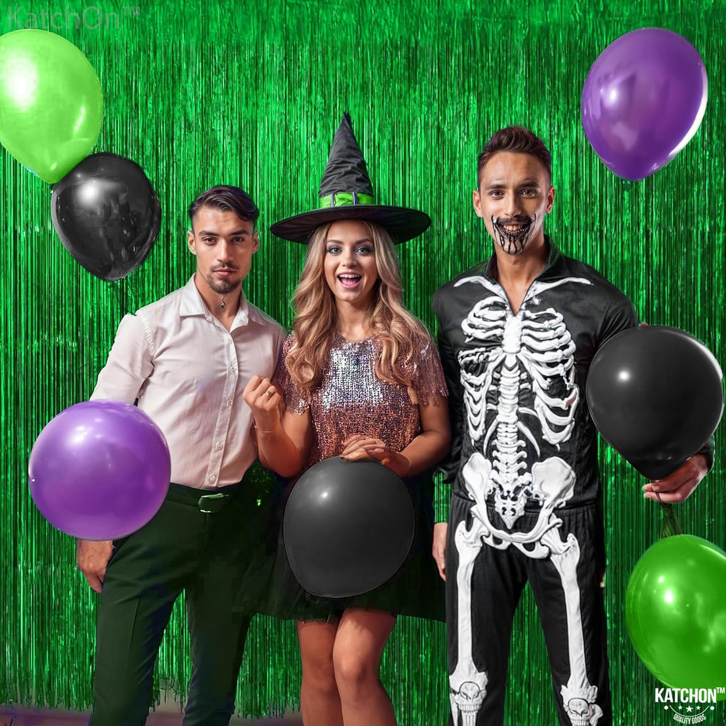 KatchOn, Green Streamers - Pack of 2 | Fringe Backdrop Curtain for Dinosaur Birthday | Halloween Decorations | Party Supplies for Green Birthday Decorations