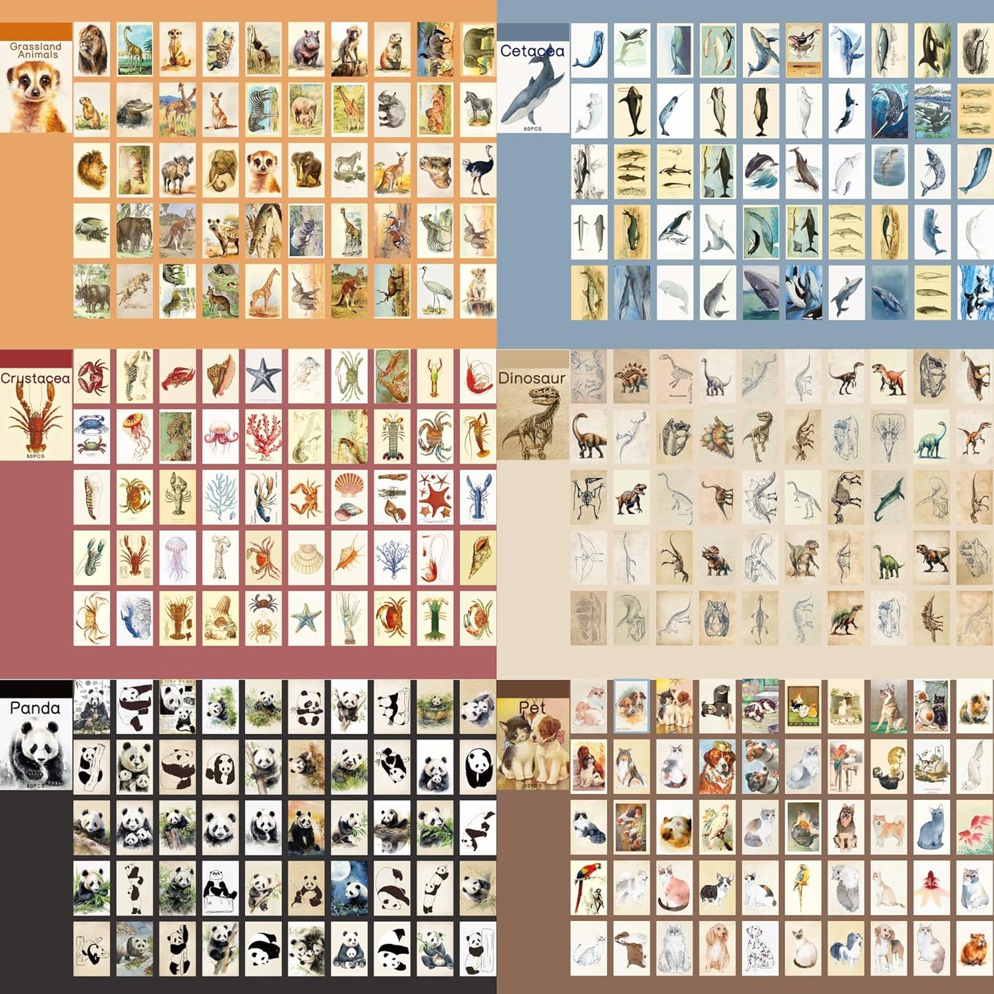 12 Sets 600 Sheets Washi Stickers Book for Journaling, Jungle Animal Sticker, Wild Zoo Sea Animal Aesthetic Scrapbook Dinosaur Sticker Set for Bullet Journal Card Craft Gift Rewards for Kid Notebook