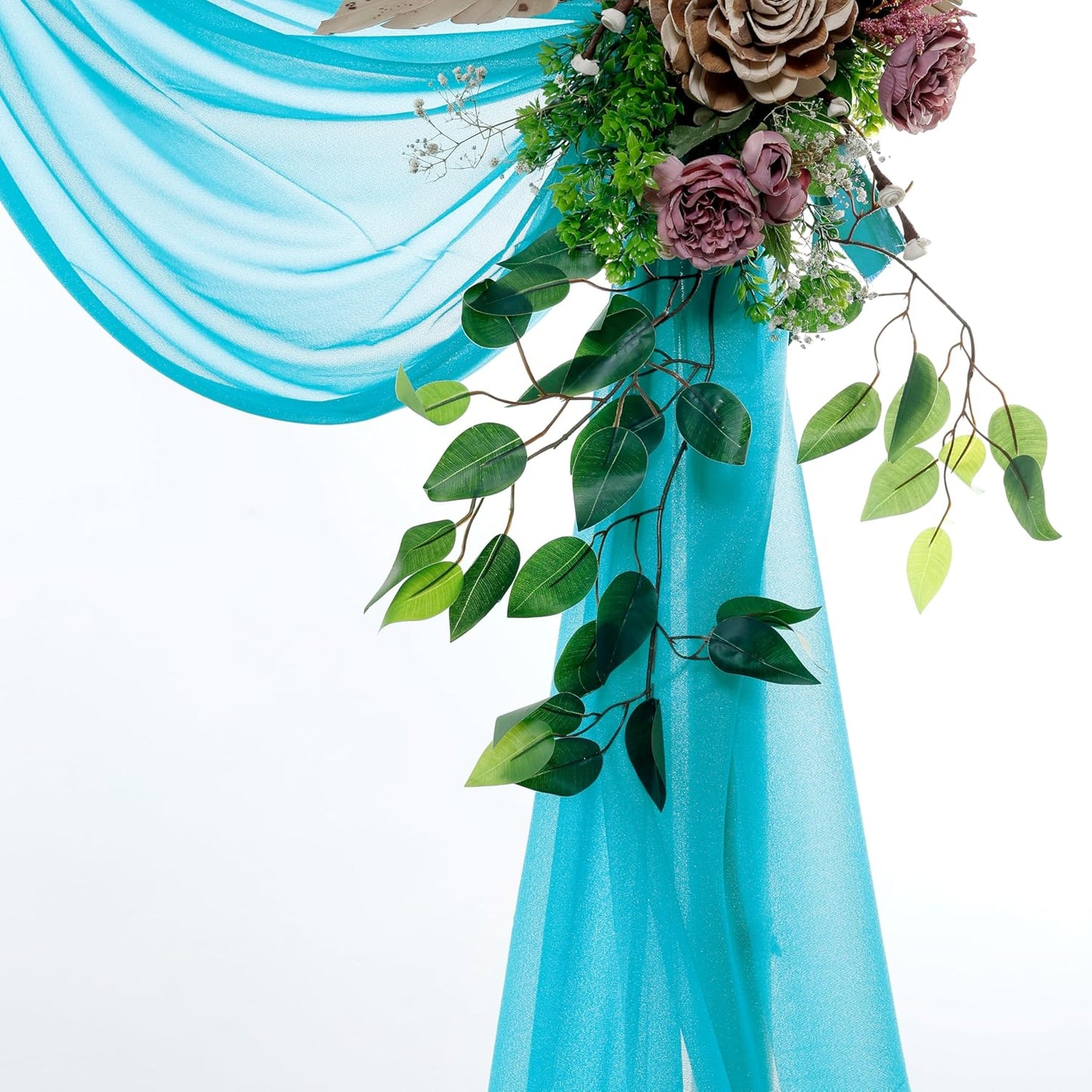 VDS Pack of 2 Panel (30 Inch X 20 Feet) Wedding Arch Draping Fabric Sheer Chiffon Fabric Drapery for Wedding Ceremony Reception Swag Backdrop Canopy Chuppah ARBO Altars Decoration (Peacock Blue)