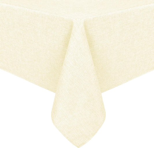 Hiasan Faux Linen Rectangle Tablecloth - Wrinkle and Stain Resistant Washable Table Cloth for Kitchen Dining Room Holiday Table Cover for Dinner, Champagne, 52 x 70 Inch