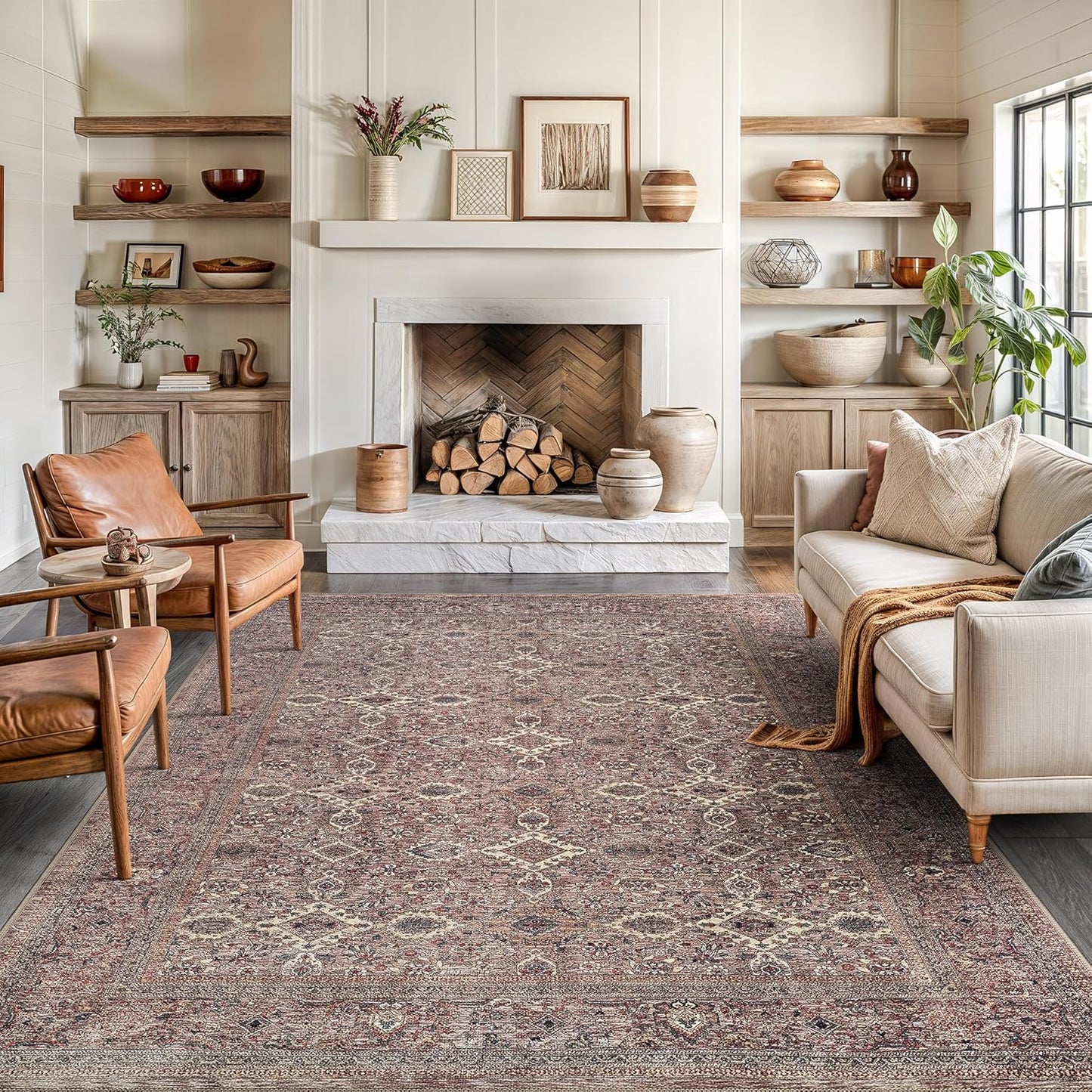 Bloom Rugs Washable Non-Slip 8' x 10' Rug - Beige Traditional Bordered Area Rug for Living Room, Bedroom, Dining Room, and Kitchen - Exact Size: 8' x 10'