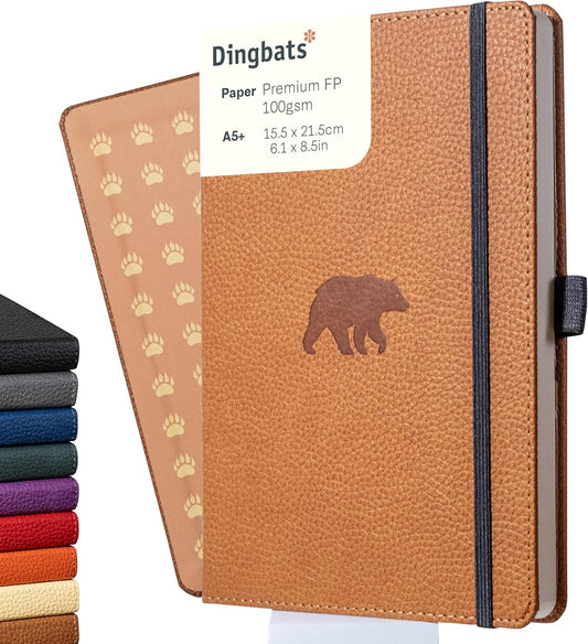 Dingbats* Wildlife Plain Journal Notebook A5 - Vegan Leather Hard Cover, Ideal for Work, Travel - Pocket, Elastic Closure, Bookmark
