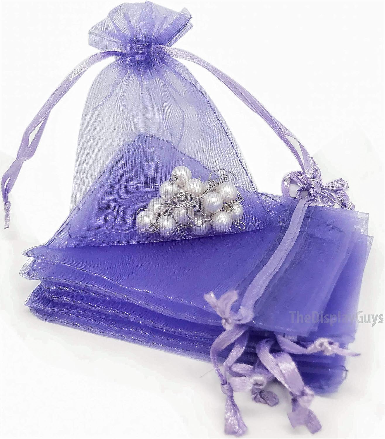 TheDisplayGuys 100-Pack 6x8 Lavender Sheer Organza Gift Bags with Drawstring, Jewelry Candy Treat Wedding Party Favors Mesh Pouch