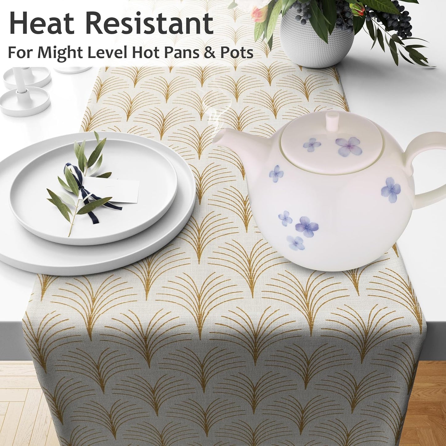 Ruvanti 100% Cotton Table Runner 72 Inches Long, Non-Slip, Stain Resistant, Washable & Reusable Table Runners Perfect for Wedding, Parties, Christmas, Holiday, in-Door use - Luminous