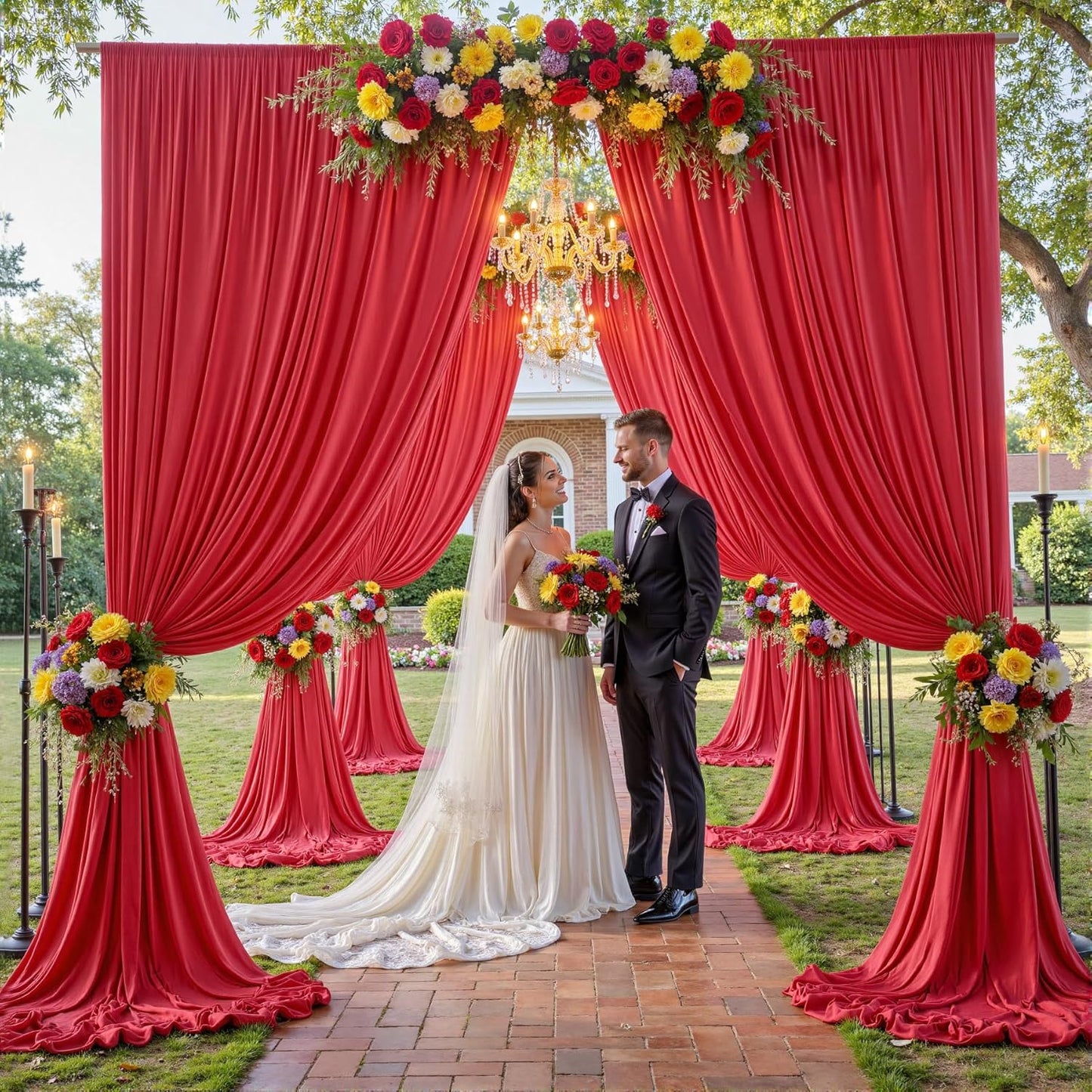 40×14ft Wrinkle Free Red Backdrop Curtain for Wedding Parties,8 Panels 5×14ft Height Soft Silky Polyester Backdrop Drapes Red Photo Back Ddrop Curtains for Event Photography Christmas Background Cloth