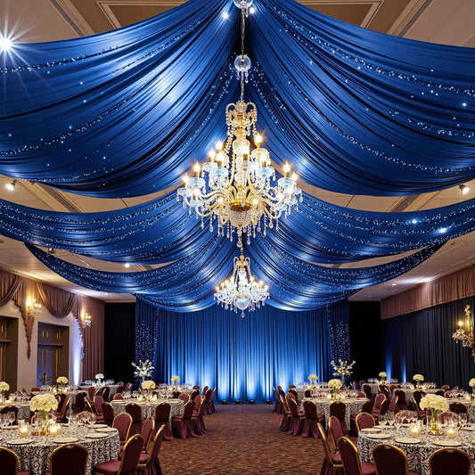 PartyVillage 10 Panels 5ftx30ft Royal Blue Ceiling Drapes for Wedding Parties – 30 FT Extra Long Thick Polyester Wrinkle-Free Drapery Tent Decor Decorations for Birthday Party Ceremony Stage Swag