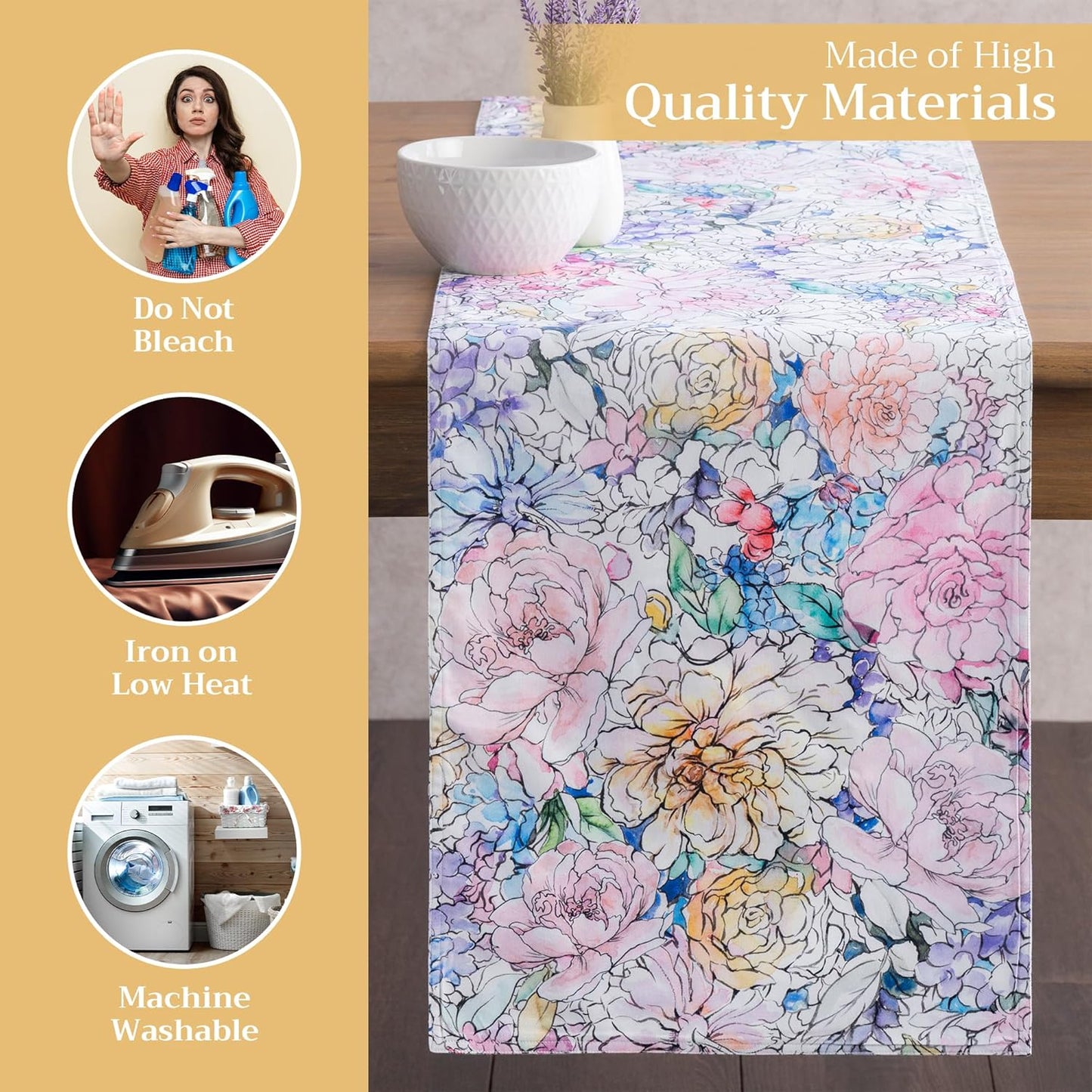 Maison d' Hermine Table Runner 100% Cotton Double Layer Table Runners 72 inches Long Decorative for Kitchen Dining Party Baby Shower Wedding Bridal Shower Spring Summer (Floral Love, 14.50" x 72")