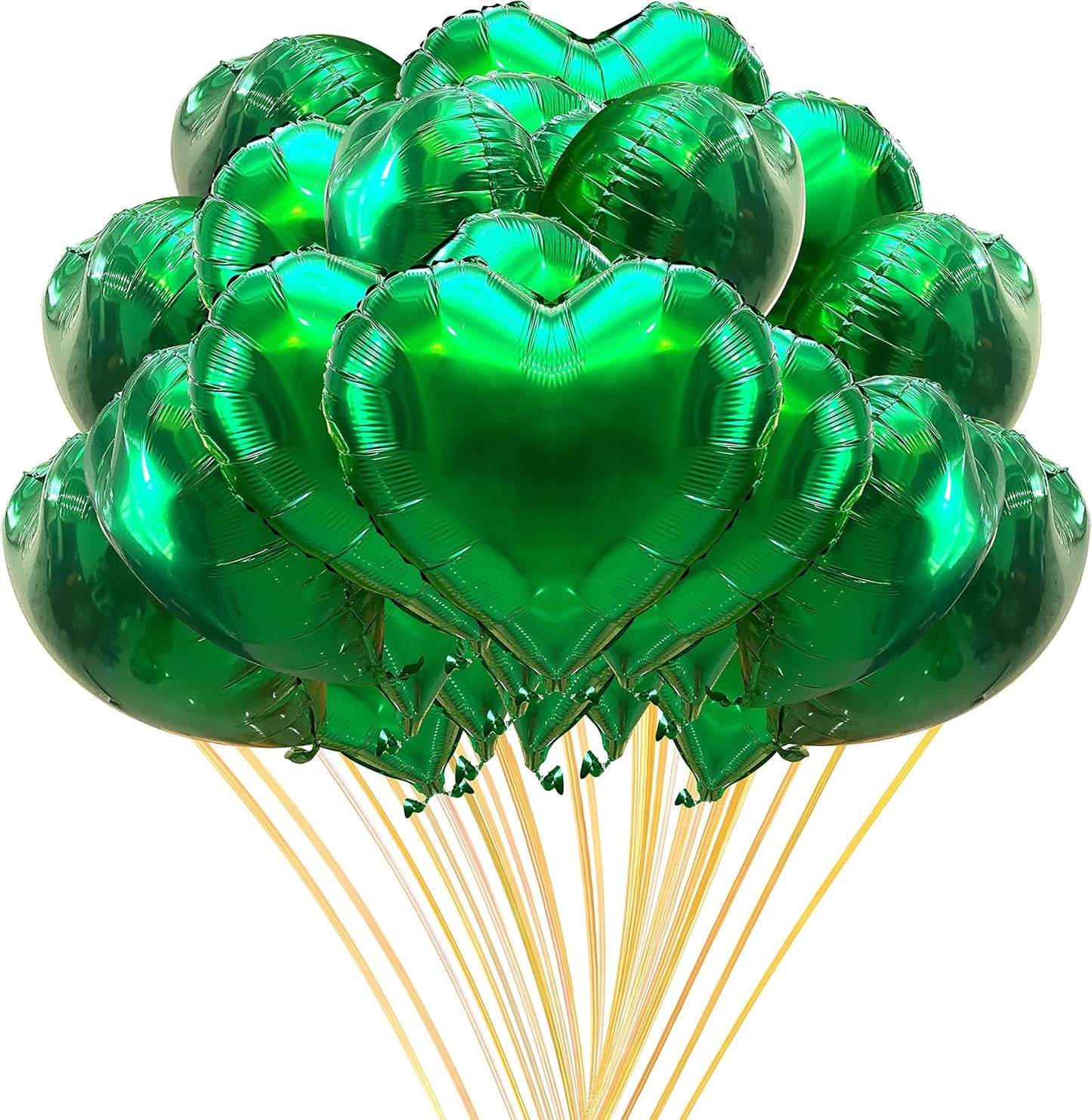 Jonhamwelbor 20Pcs 18 inch Green Foil Mylar Heart Shape Balloons Decorations Valentines Birthday Wedding Baby Shower Party (Emerald Green)