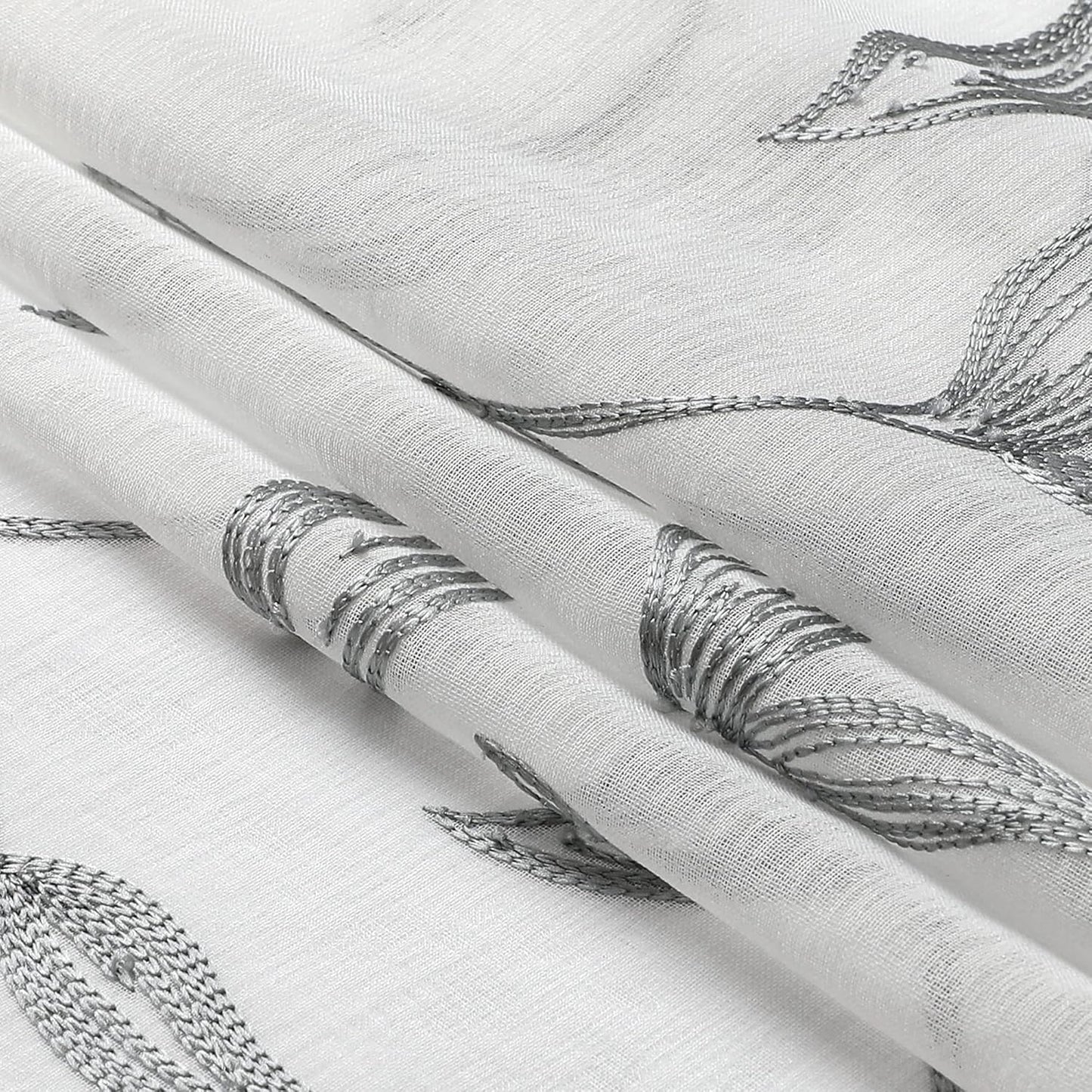 VISIONTEX Sheer Voile Curtain Valances, Decorative Leaves Embroidered, Rod Pocket Window Treatment for Kitchen/Rustic Bedroom/Living Room (54 x 16 Inch,1 Panel)