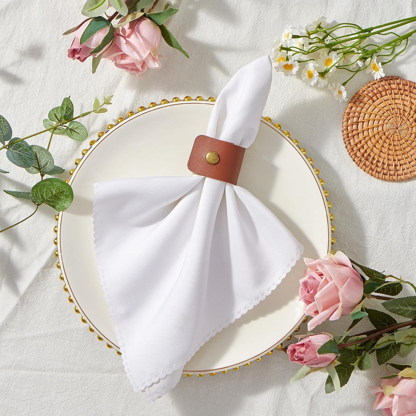 APTWOW Leather Napkin Rings Set of 12 - Fall Thanksgiving Napkin Rings Bulk, Brown Vintage Farmhouse Napkin Holder for Wedding Party Birthday Banquet Table Decor and Daily Use