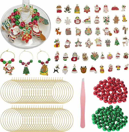 50 Sets Wine Glass Charms, Wine Charms for Stem Glasses, DIY Reusable Drink Markers for Weddings & Bachelorette with Alphabet Beads