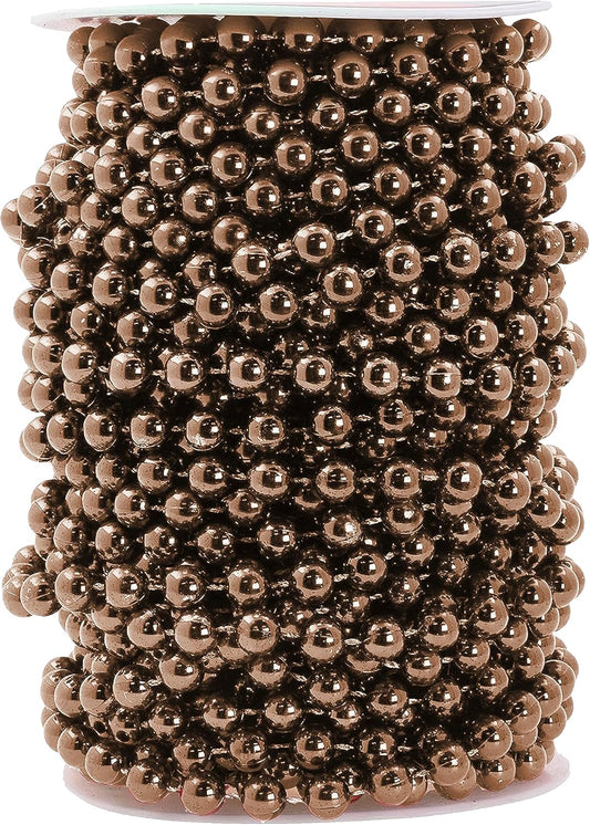 Mandala Crafts 8mm Faux Brown Pearl Beads Roll - 20 Yards Strand of Fake Pearls Chain Garlands Spool String for Christmas Tree, Wedding, Party, Vases, DIY Decoration