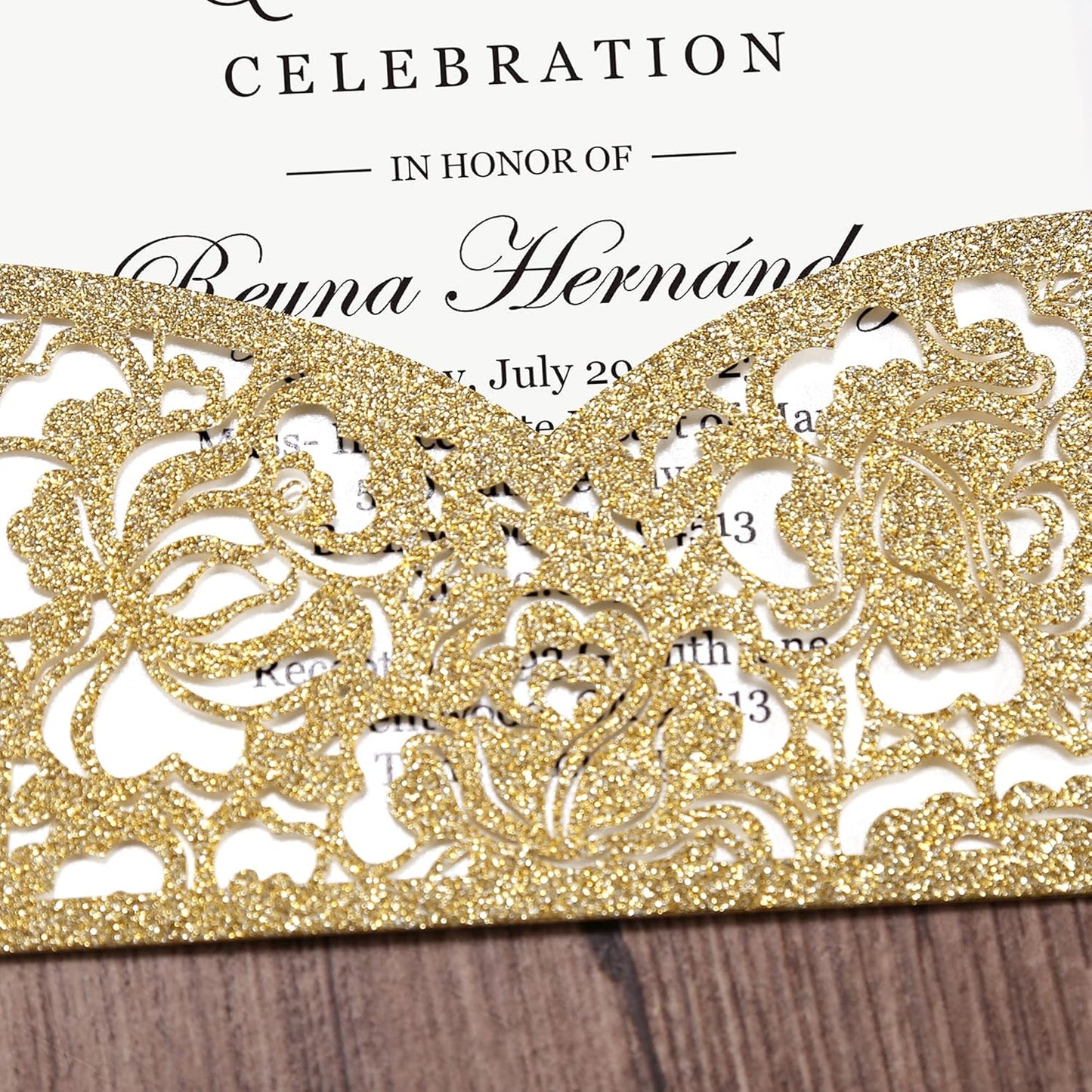 DORIS HOME 50pcs Laser Cut Quinceanera Invitations Gold Glitter, 4.7x7.1 Blank Quince Invitations for 15th Birthday, Invitation cards for Sweet 16 with Envelopes