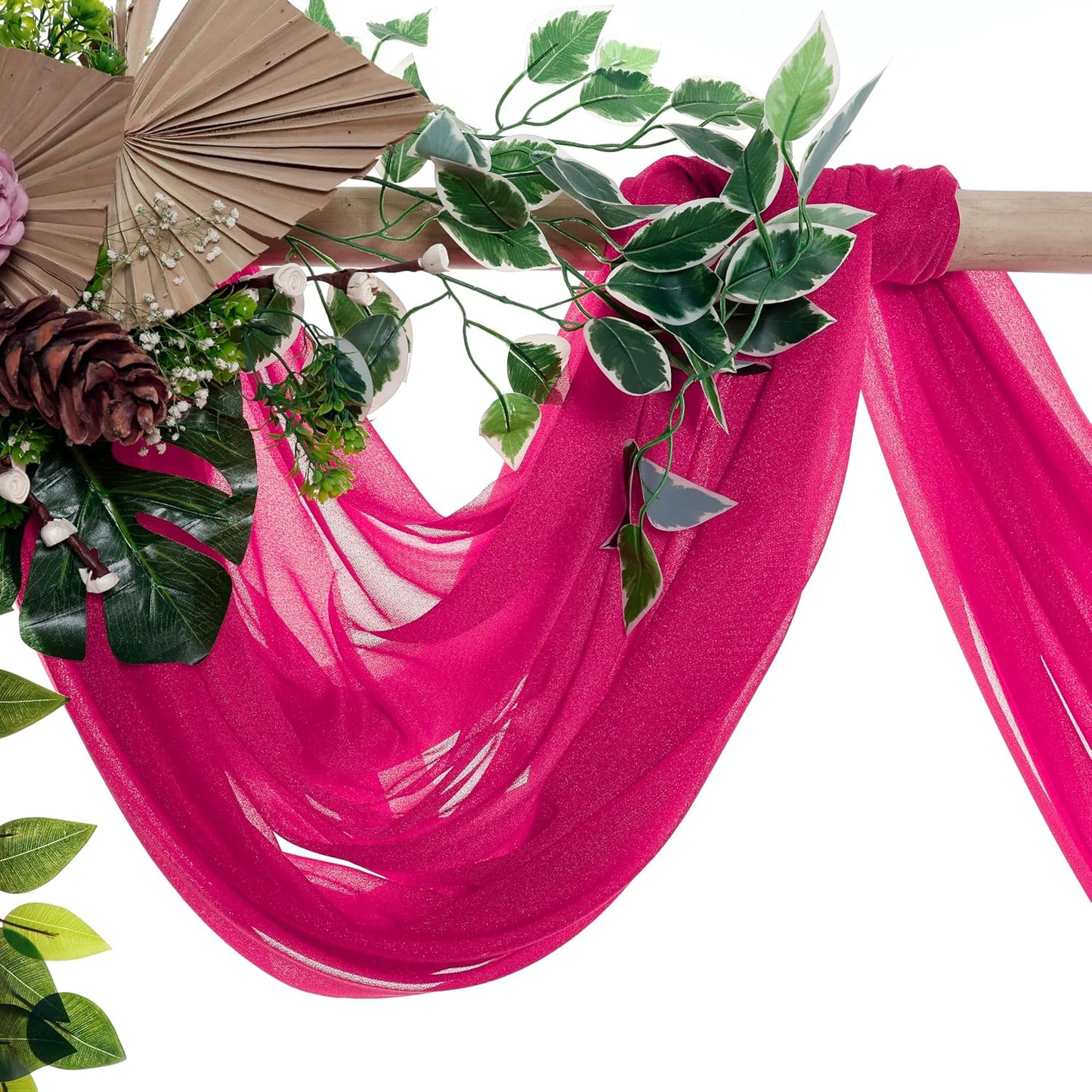 VDS Pack of 1 Panel (30 Inch X 40 Feet) Wedding Arch Draping Fabric Sheer Chiffon Fabric Drapery for Wedding Ceremony Reception Swag Backdrop Canopy Chuppah ARBO Altars Decoration (Hot Pink)