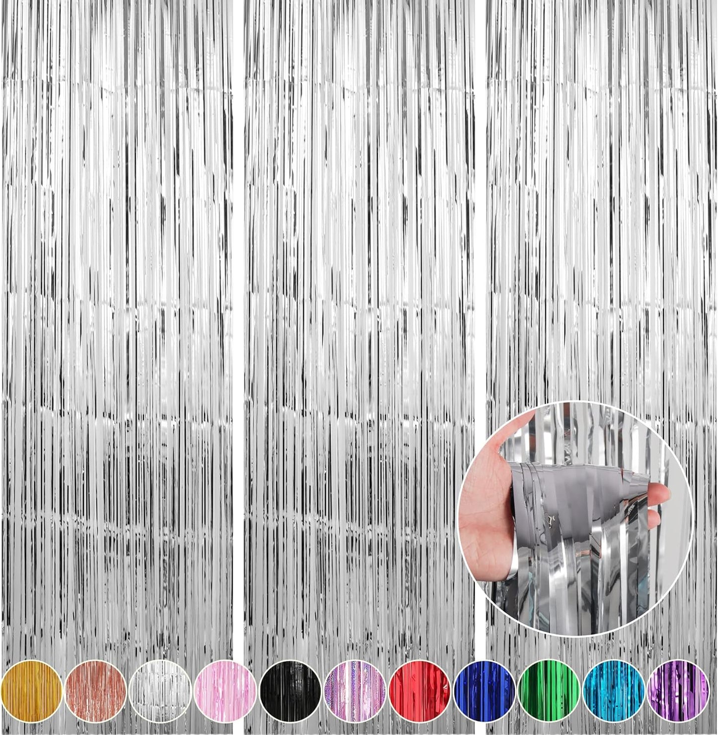 Crosize 7 Pack 3.3 x 9.9 ft Silver Foil Fringe Backdrop Curtain, Streamer Backdrop Curtains, Birthday Party Decorations, Tinsel Curtain for Parties, Galentines Decor, Preppy, Photo Booth